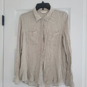 Pink Rose Crinkle Rayon Top sz M Button Down Sage Green Leopard Cheetah Shirt